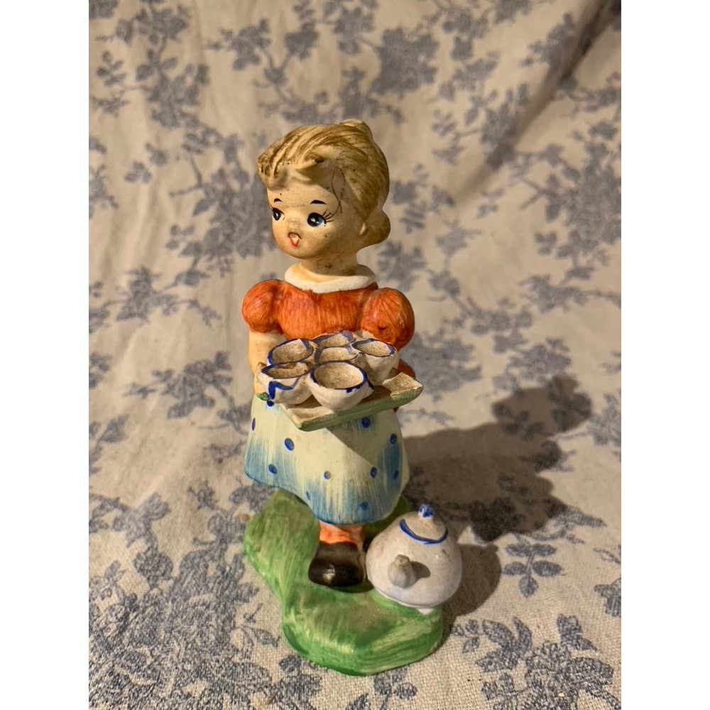 Wales Made in Japan Figurine of Girl with Tea Set